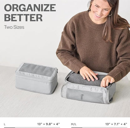 Aerotrunk Compression Packing Cubes for Travel - Luggage Organizer Bags - Double Zipper Packing Cubes for Suitcases (2-Pack, Light Grey)