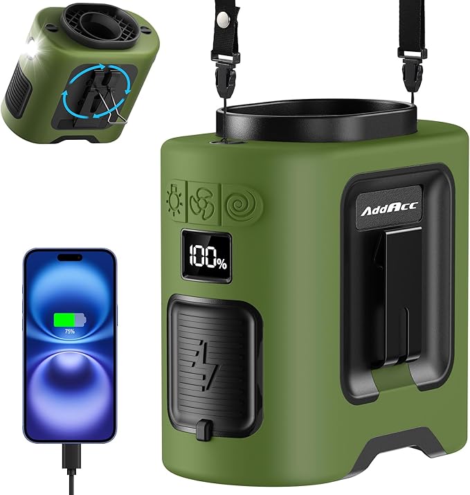 Portable Waist Fan - 14500mAh Rechargeable Battery, 67Hrs Cooling Belt Fan, 5 Powerful Speed & 360° Rotatable, Hands Free Clip On Waist With LED Light for Work Gift Camping Travel Outdoor