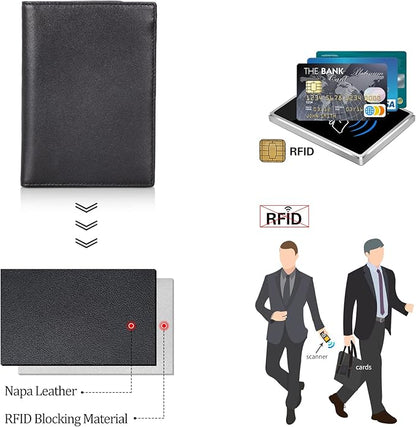 Polare Napa Leather Passport Holder RFID Blocking Travel Bifold Wallet Passport Holders 2 Passports (Black)