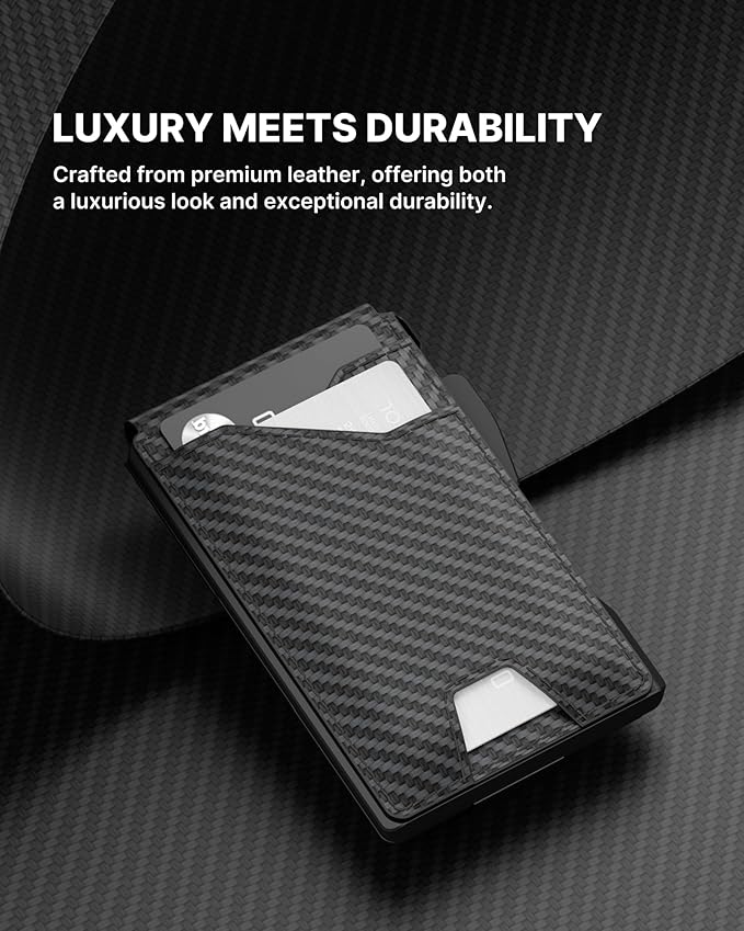 typecase Tactical Wallet for Men Card Holder: Pop Up Card Case, Genuine Leather, Smart, RFID Blocking, Slim, Minimalist, Thin, Front Pocket - 9-13 Card Capacitiy, ID Window, Money Clip (Orange)