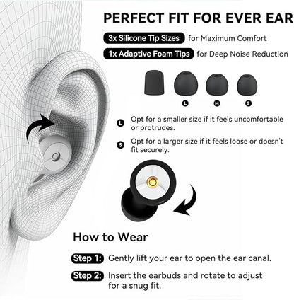 Ear Plugs for Sleeping Noise Cancelling, 24-30dB Ear Plugs for Noise Reduction, Hearing Protection, Silicone Soft Reusable EarPlugs for Sleep, Concert, Focus with Case & 4 Pair Eartips