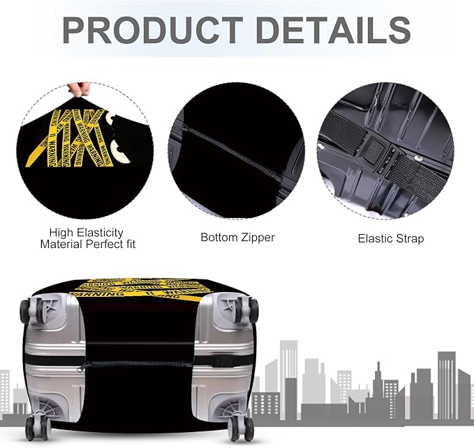 ANNA QUEEN Warning Tape Luggage Cover, Funny Eyes and Yellow Tape Design Suitcase Protector, Stretchable Washable Travel Sleeve for 28-30 Inch Luggage