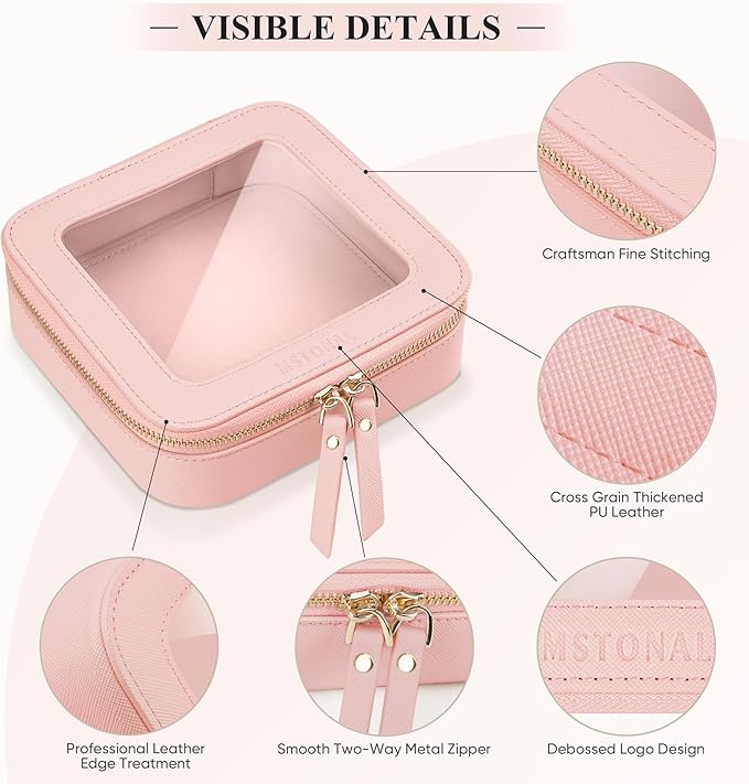 Clear Makeup Bag, Travel Toiletry Bag Cosmetic Case for Women, Waterproof Portable Small Make Up Skincare Pouch with Zipper, Compact Car Organizer Bag for Essentials, Mini Size, Pink