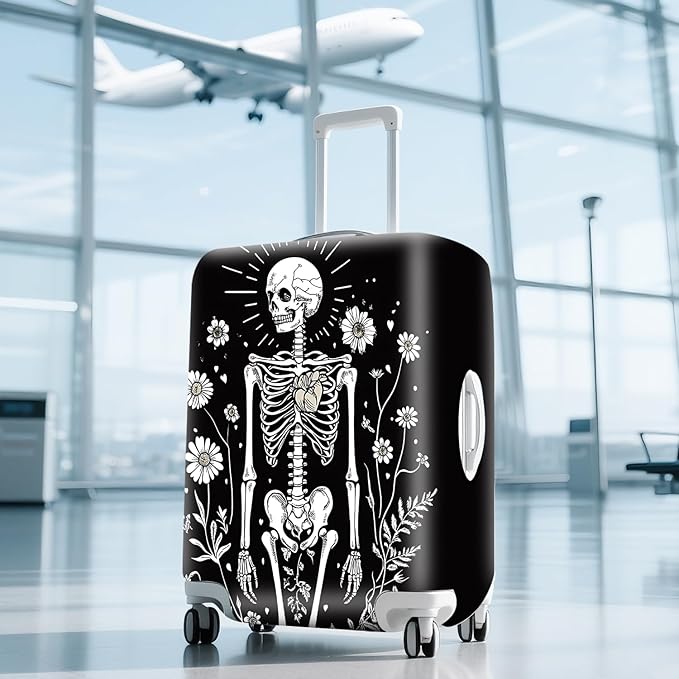 ANNA QUEEN Halloween Skulls Travel Luggage Cover Suitcase Protector Suitcase Cover Halloween Decorations Anti-Scratch,Stretchable Bag Cover Washable Durable Polyester