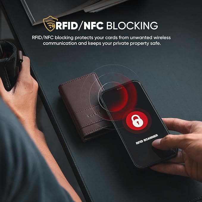 VULKIT Card Holder Bifold Pop Up Leather Wallet for Men RFID Blocking Metal Card Case, Holds 9 Cards and Banknotes Espresso