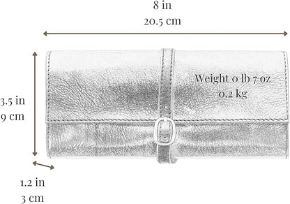 Time Resistance Leather Jewelry Roll - Full Grain Leather Travel Jewelry Case - Jewellery Organizer Made in Italy (Black)