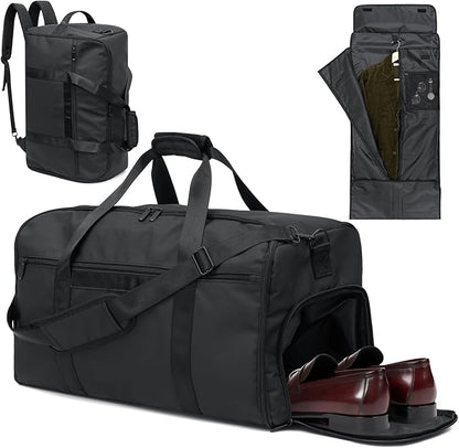 GARPROVM Garment Duffle Bags for Travel, 4 in 1 Convertible Garment Bags with Separated Suit Bag Shoe Compartment, Waterproof Carry On Luggage Bag Backpack for Short Trip, Weekender Bag for Men Women