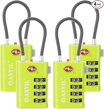 ANVIL 4 Digit Luggage Locks, TSA Locks for Luggage, Advanced TSA008 core, Alert Indicator for Your Travel Lock, Suitcase Lock. (4, Grass Green)