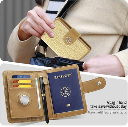 Passport Holder Wallet Bag with AirTag Holder, Card Slots and Passport Solt Ticket Cash Solt, Photo Solt Sim Card Pen Slot.Apricot