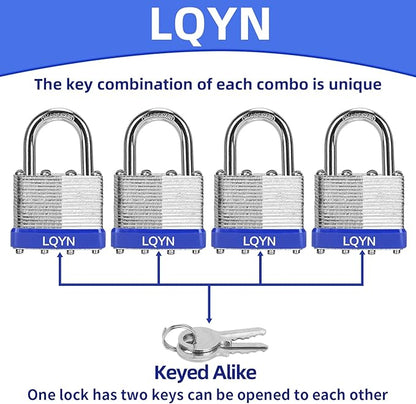 Padlocks with Same Key, LQYN 12 Pcs Laminated Keyed Padlock (1-9/16", 40mm), Keyed Alike Locks, Normal Shackle, for Storage Locker, Hasp Latch, Toolbox, Sheds