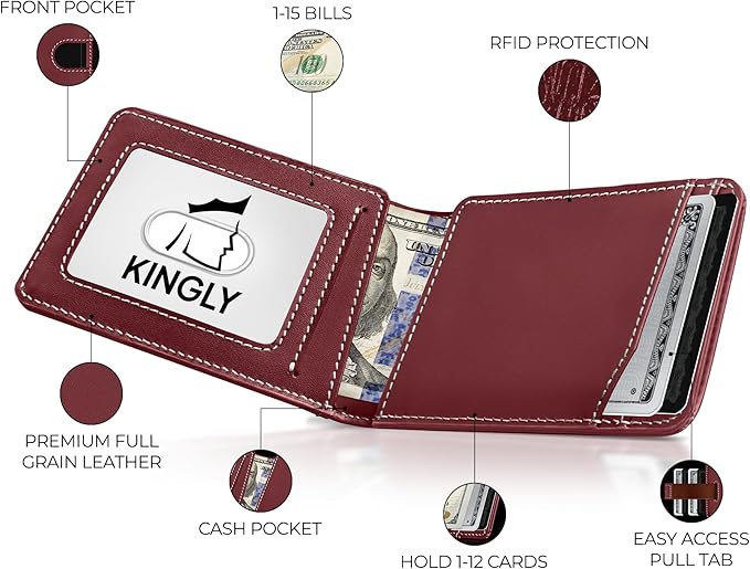 Kingly Cash Pocket Slim Wallet for Men - RFID Blocking Leather Card Holder - Minimalist Men’s Wallet for Front Pockets - Holds 1-15 Cards & Cash - Durable Italian Leather Wallets