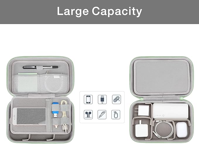 MOSISO Electronic Organizer Travel Case Compatible with MacBook Power Adapter, Compatible with Magic Mouse & Pencil, SD Card, USB Flash Disk with 4 Modular Insert & 2 Cable Tie & Snap Hook, Green