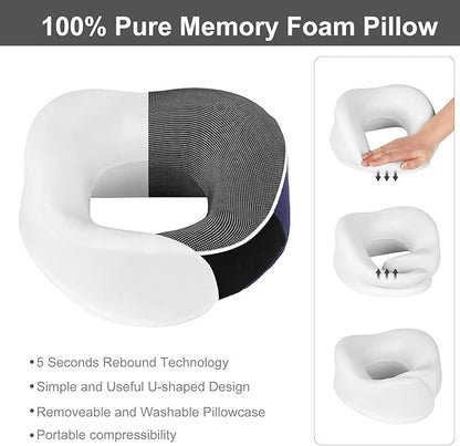 TALLGO Travel Neck Pillow, Best Memory Foam Airplane Pillow for Head Support Soft Adjustable Pillow for Plane, Car & Home Recliner Use (Blue)