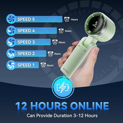 Portable Handheld Turbo Fan, 5 Gear Wind, Battery Operated, Up to 12 Working Hours, 3 IN 1 Hand Fan with Air Turbo Tech Cooling Fans for Outdoor Activities, Travel, Beach (Green)