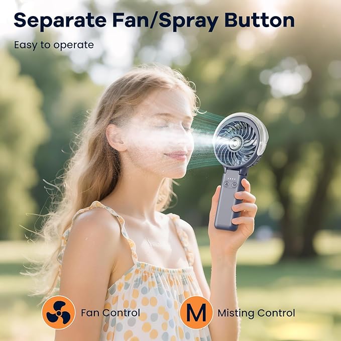 HandFan 5200mAh Upgraded Handheld Misting Fan, Portable Mister Fan Rechargeable, Spray Water Mist Fans, Electric Hand Cooling Ice Fans for Summer Beach Travel Concerts, Gifts for Women(Royal Blue)