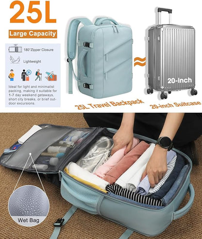 Capolo Travel Backpack for Women Men Waterproof Laptop Backpack Flight Approved Carry On Backpack Overnight Weekender Bag College Bookbag for Business, Work, Traveling Fits 17 '' Laptop,Lake Blue