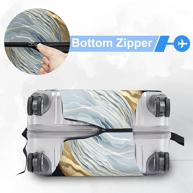 FOREVER QUEEN Gradient Black Gray Gold Marble Luggage Cover Suitcase Protector Suitcase Cover Anti-Scratch,Stretchable Bag Cover Washable Durable Polyester