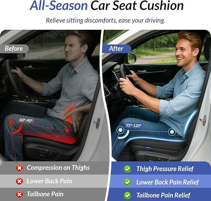 ZIKEE All-Season Car Seat Cushion for Comfortable & Safe Driving, Breathable Seat Cushion for Car with Ventilated Channel & Mesh Cover, Memory Foam for Sciatica, Tailbone & Back Pain Relief, Anti-Slip