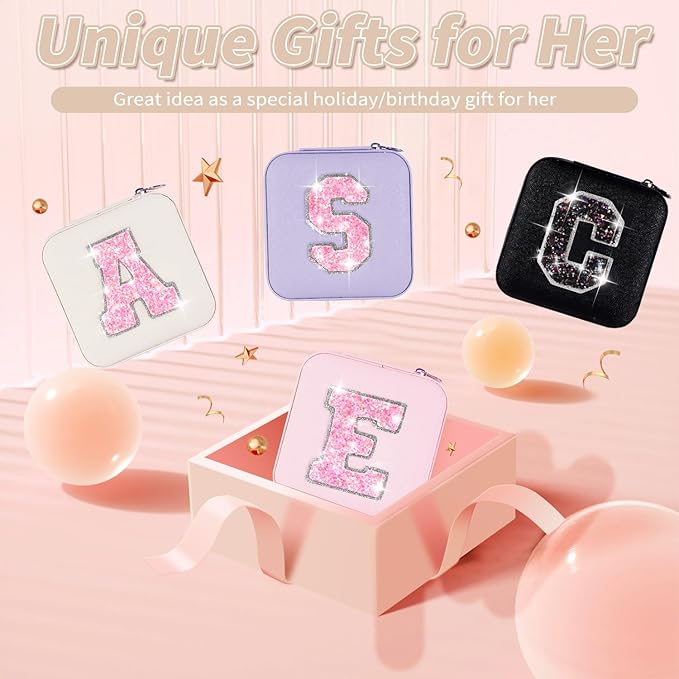 Personalized Jewelry Case for Women Girls - Fashion Mini Jewelry Boxes - Trendy Travel Jewelry Organizer with Initials Letter - Teen Gifts | Cream,I