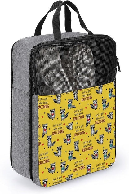 Reusable Portable Sneaker Bags Travel Shoe Bags for Storage and Packing Shoes Storage Pouch (Just A Girl Who Loves Cute Raccoon)