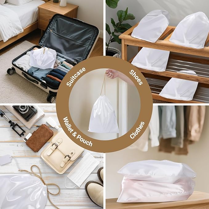 Ewen 11.8x15.7in Dust Bags for Shoes, 7 Pack of Dustproof Silky Bags with Drawstring for Sneakers Storage, White Satin Purse Storage Bags, Pouches Covers for Travel, Dust Cover Bag for Luxury Wallet