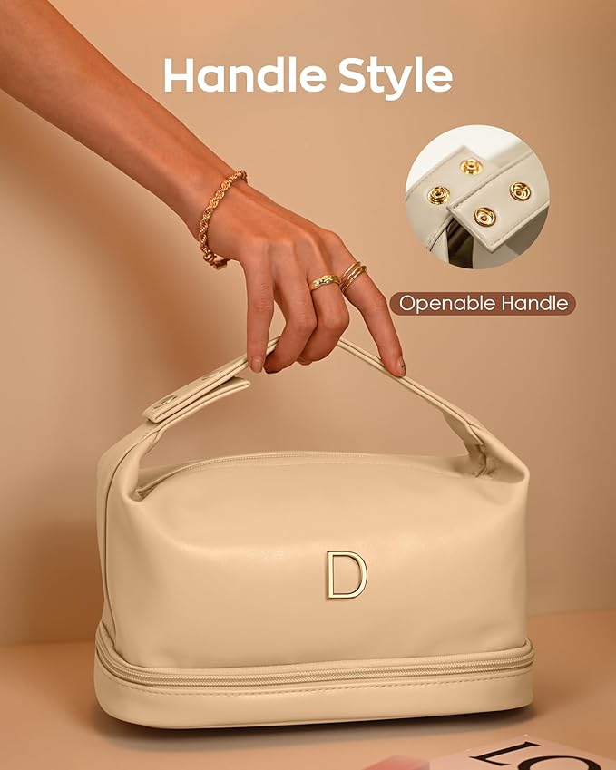 Bridal Gifts, Travel Makeup Bag, Personalized Double Layer Cosmetic Toiletry Bag White Makeup PU Bag Letter Bride Purse Waterproof Portable Zipper Wedding Bridesmaid Gift