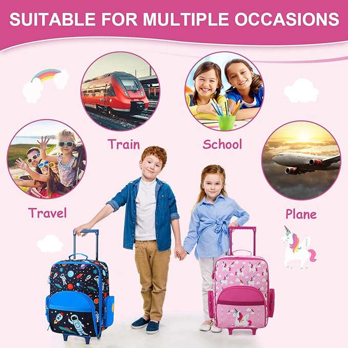 RAVUO Kids Luggage with Wheels for Boys Girls, Cute Travel Carry On Suitcase for Children Toddlers Classic Rolling Luggage with Large Front Pocket for School and Overnight