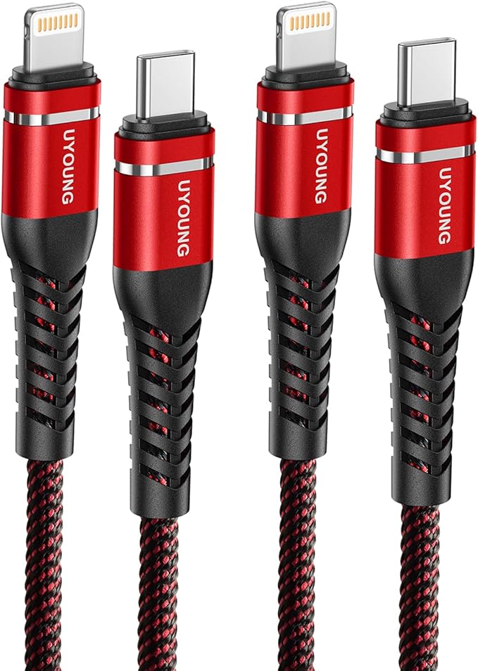 iPhone Charger USB C 6FT 2Pack [Apple MFi Certified] Type C to Lightning Cable Braided Fast Charging Cord Compatible with iPhone 14 13 12 11 8 7 6 SE XR XS X, iPad - Red