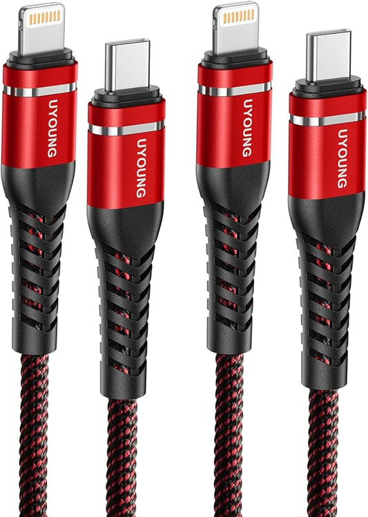 iPhone Charger USB C 6FT 2Pack [Apple MFi Certified] Type C to Lightning Cable Braided Fast Charging Cord Compatible with iPhone 14 13 12 11 8 7 6 SE XR XS X, iPad - Red