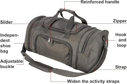 Tactical Travel Duffle Bag with Shoes Compartment Weekender Bags Carry On Overnight Bag For Men and Women Gym Sports Tote Pocket
