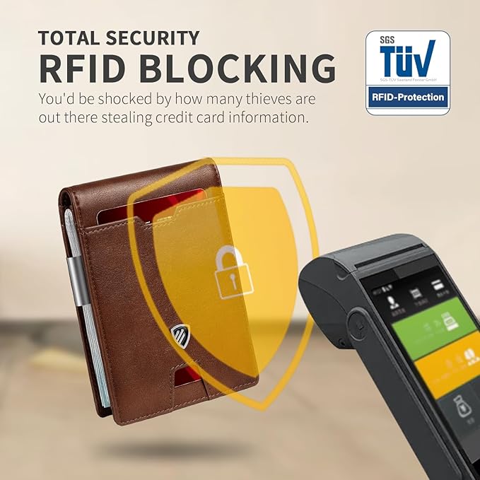 RUNBOX Mens Slim Wallet with Money Clip RFID Blocking Bifold Credit Card Holder for Men with Gift Box