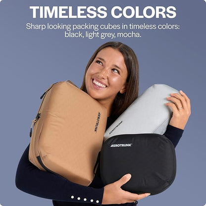 Aerotrunk Ultralight Compression Packing Cubes - Lightweight Travel Organizers for Suitcases and Luggage (3-Pack, Mocha)