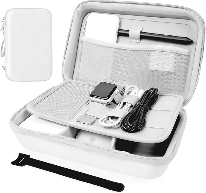Hard Travel Electronic Organizer Case for Power Bank Chargers Cables USB Flash Drive SD Card Electronics & Backpack Organizer Travel Case Small Portable Accessories Bag, white