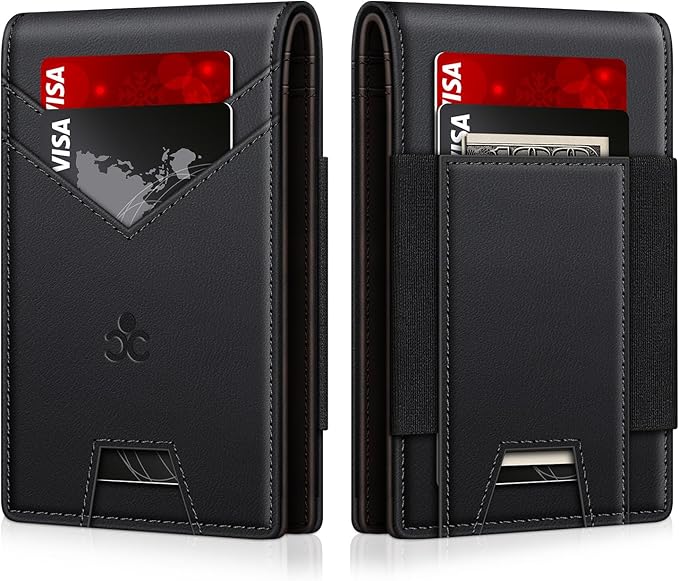 Wallet for Men Slim Leather Wallets for 13-17 Cards, RFID Blocking Thin Card Holder Wallet with ID Window & Large Capacity Cash Slot, Minimalist Bifold Small Wallet for Front Pocket, Gift for Men