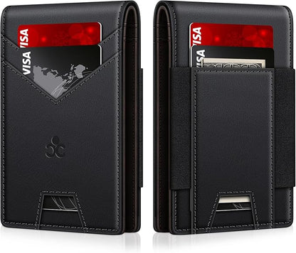 Wallet for Men Slim Leather Wallets for 13-17 Cards, RFID Blocking Thin Card Holder Wallet with ID Window & Large Capacity Cash Slot, Minimalist Bifold Small Wallet for Front Pocket, Gift for Men