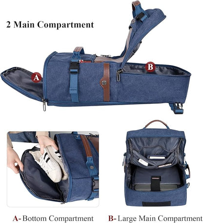WITZMAN Travel Backpack for Men Women Carry on Luggage Backpack Canvas Rucksack Duffel bag with Shoe Compartment（A2021 big size Blue）