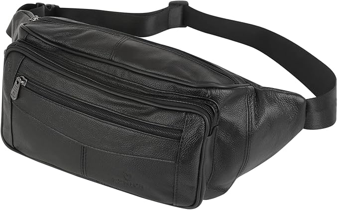 Genuine Leather Fanny Pack/Waist Bag/Organizer with Adjustable Belt, Multiple Pockets For Men and Women