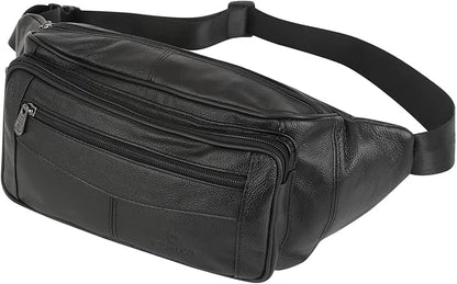Genuine Leather Fanny Pack/Waist Bag/Organizer with Adjustable Belt, Multiple Pockets For Men and Women