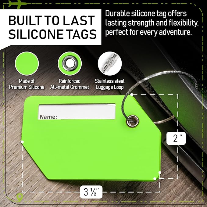 Untethered Ultimate Travel Set: 4 Premium Luggage Straps and 4 Silicone Tags - Secure & Identify Your Bags with Ease (Green + Tags)