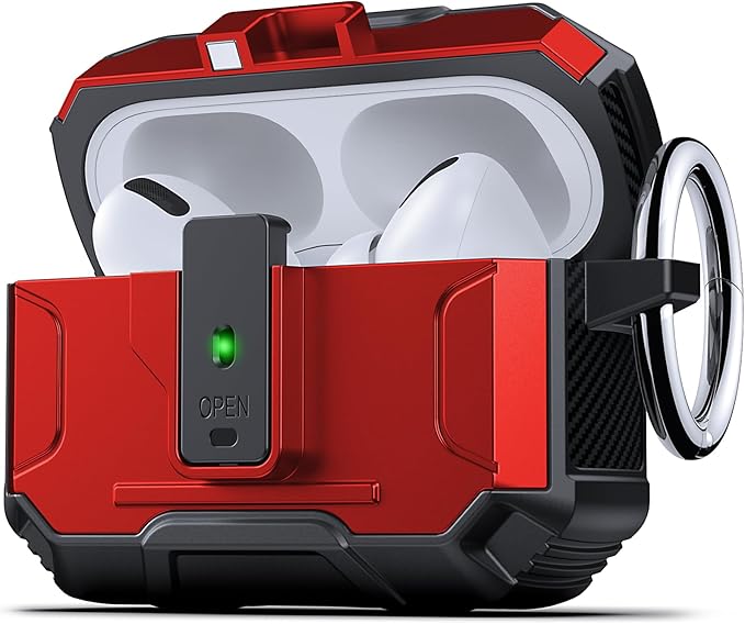 DASFOND Armor Earphone Cover Case for Airpods Pro 3, Military Grade Full Body Shockproof Protection Hard Case, Support Wireless Charging with Keychain, Magnetic Lid, Front LED Visible, Red