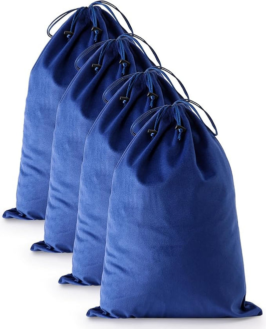 FantasyLife Shoe Bags for Travel, Washable Dust Bags for Storage & Packing, Flannel Shoe Pouch with Drawstring Closure for Purses, Handbags, Shoes & Toys (4, Palace Blue)