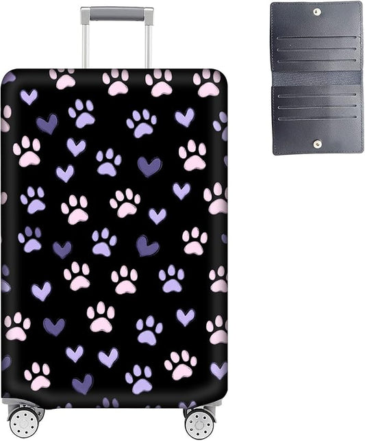 Luggage Cover Protector for 26-28 Inch Suitcases, TSA Approved Elastic Travel Suitcase Covers, Anti-Scratch Washable Luggage Sleeve for Carry On & Checked Bags, Dog Paw Prints 02