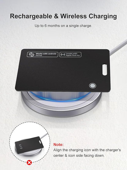 Tracking Card for Apple & Android, Credit Card Tracker for Wallet Works with Apple Find My & Google's Find Hub, Rechargeable Find My Wallet Card for Luggage, Passport, Purse, Bags
