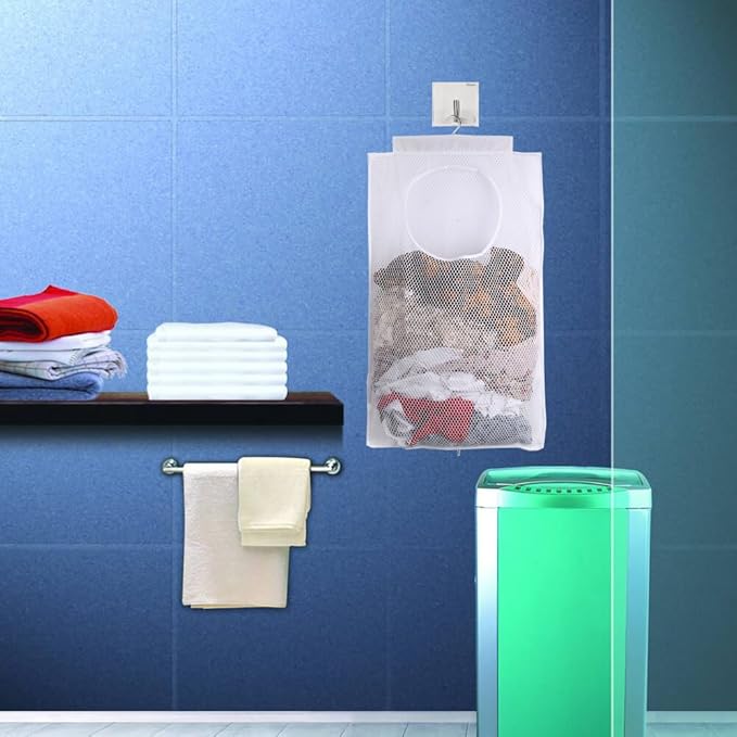 ALYER Breathable Mesh Laundry Hamper,Foldable Hanging Closet Storage Basket,Portable Space Saving Dirty Clothes Bag (White)