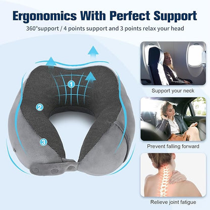 Neck Pillow for Traveling, Travel Pillows for Airplanes,100% Pure Memory Foam Travel Neck Pillow, Adjustable Flight Pillow, Portable Plane Accessories with Eye Mask, Earplugs, Carry Bag