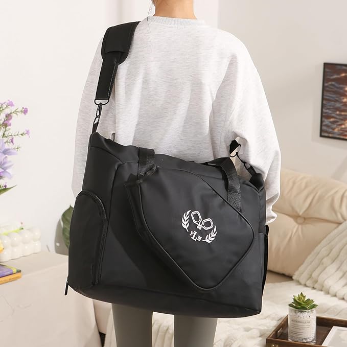 Personalized Duffel Bag Custom Sport Gym Travel Bags Embroidered Name Text Customized Dry Wet Separated Weekend Waterproof Bag for Women Men (D-Black)