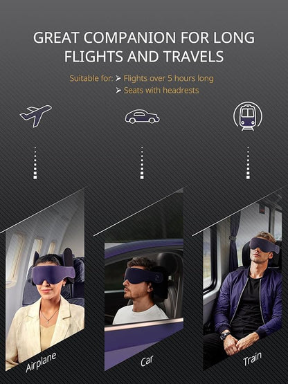 Travel Pillow, Airplane Neck Pillow for Long Flight, Oversized Head Strap with 3D Eye Mask for Sleep, 360°Support Headrest, Stop Bobblehead, Ultimate Travel Essentials for Men Women Grey