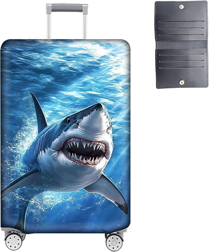 Luggage Cover Protector for 30-32 Inch Suitcases, TSA Approved Elastic Travel Suitcase Covers, Anti-Scratch Washable Luggage Sleeve for Carry On & Checked Bags, White Shark