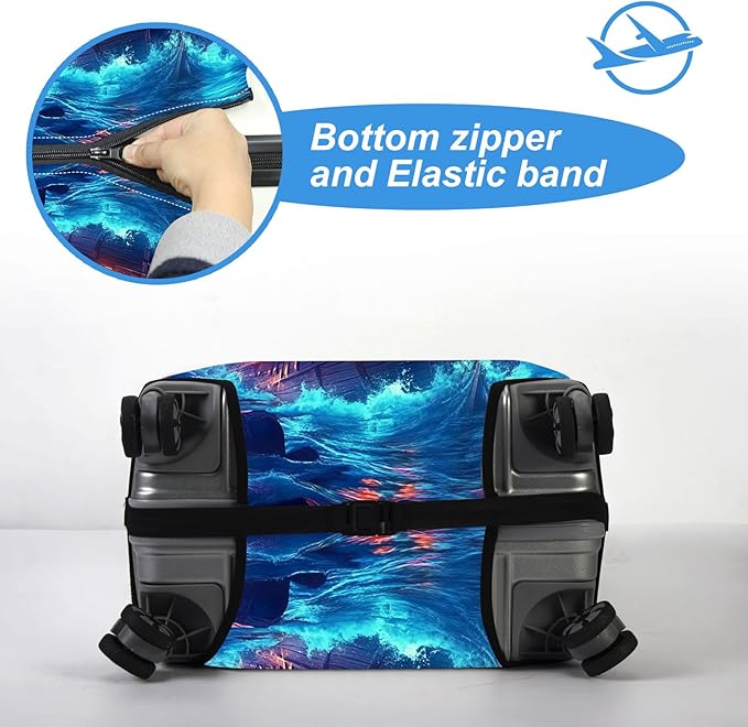 Luggage Cover Protector for 26-28 Inch Suitcases, TSA Approved Elastic Travel Suitcase Covers, Anti-Scratch Washable Luggage Sleeve for Carry On & Checked Bags, Pirate Ship