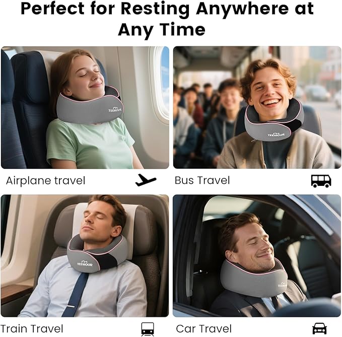 Travel Neck Pillow Airplane- Stocking Stuffers Upgraded 360° Support Travel Pillows for Airplanes, with Eye Mask & Earplugs, Portable Carry Bag for Long Flights, Business Trip| Best Travel Essentials